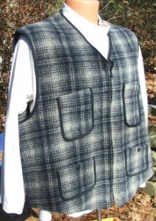 Ll Bean Mens Wool Plaid Hunting Vest Blue Grey Size XL