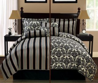  Reversible Black Taupe 11 Piece Comforter Bed in A Bag Set New