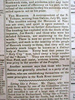 Orig 1844 Vermont Newspapers Mormon War Nauvoo Illinois Joseph Smith