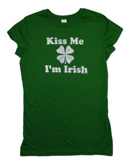 Kiss Me IM Irish Shamrock Clover Celtic Soft Juniors Babydoll T Shirt
