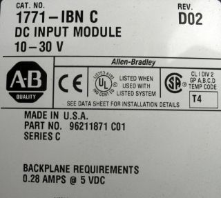 Allen Bradley PLC 5 DC Input Module 1771 Ibn C