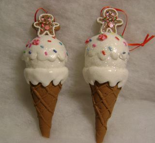 Ice Cream Waffle Cone Christmas Tree Ornaments Gingerbread