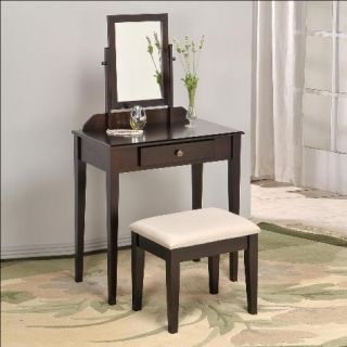 3pcs Iris Vanity Set Table and Stool Espresso and White Color