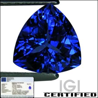 IGI Certified 1 74 ct AA Natural DBlock Tanzanite Trillion Cut Blue