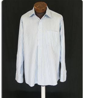 Ike Behar White and Blue Striped Dress Casual Shirt Size 16 5 34 SH532