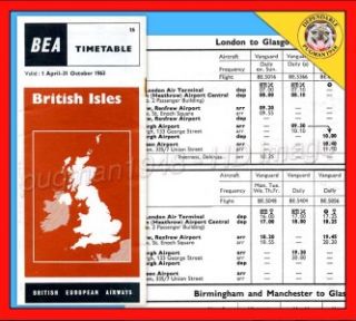 1963 Bea Airlines Timetable Schedule British Iles