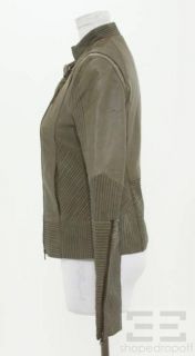 Improvd for Intermix Dark Green Topstitched Leather Asymmetric Zip
