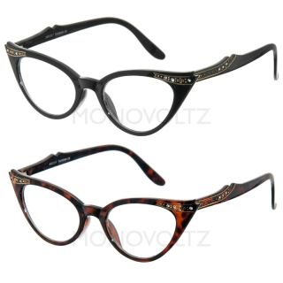  Rhinestone Vintage Style Clear Lens Glass Cat Eye Glasses 1317