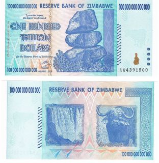 10 100 TRILLION ZIMBABWE DOLLARS CURRENCY MONEY INFLATION BANK NOTE