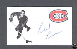 Rollie Rousseau Signed Canadiens Hockey Index Card