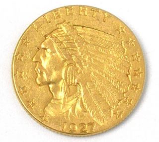 1927 $2 50 Dollars Indian Head Quarter Eagle 22K US Gold Coin