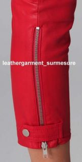Ladies Hot Red Leather Capris Pant Tailor Made to Measure
