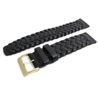Apollo Leather Watch Strap Band 20mm Plaited Black