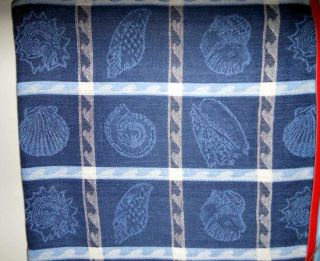 Tablecloth Seashells Nautical 52 Square Jacquard Plaid Cotton Navy