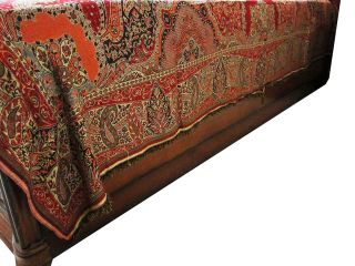,Orange, Ivory Reversible Warm Jamavar Wool Indian Bedding Bedspread