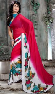 Mesmerizing Magenta Off White Saree Indian Bollywood Sari