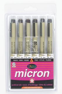  30062 6 Piece Pigma Micron Clam Ink Pen Set Black Free Shipping