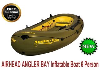 Airhead Angler Bay Inflatable Boat 6 Person 2 Rod Holders 4 Drain