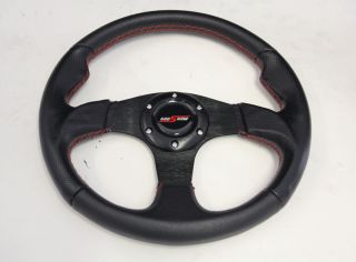 JDM Black 320mm Steering Wheel Red Stitch Horn Button INTEGERA CIVIC