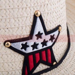  Cowboy Costume Star Mark Children Kids Straw Hat Blue Red Beige