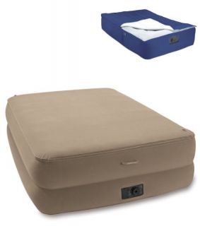 Intex Queen Memory Foam Raised Airbed Air Mattress Bed w Pump Blanket