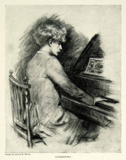 1895 Print Irving R. Wiles Portrait Ignacy Jan Paderewski Piano Music