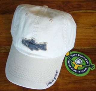 Life is good Tattered Chill Hat   Fishing   Fish on bone white   New w