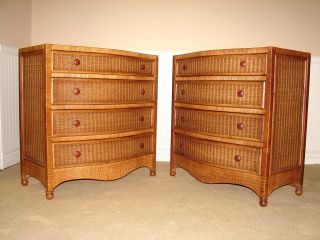 Wicker Rattan Bachelors Chests Pair of 4 Drawer Chests