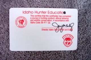  Idaho Hunter Education Program Fish Game Card ID Jerry M Conley