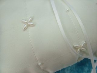New Ivory Satin Pearl Beaded Ring Bearer Pillow Wedding