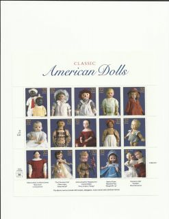 US Uncanceled Stamps Full Sheet 15 American Dolls 32 Cent Lot 192