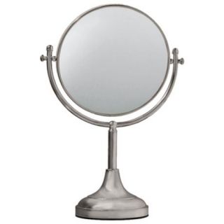 Nickel finish. Mirror rotates 360 degrees. 3x magnification on one