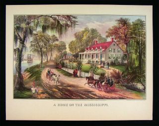 Currier and Ives Print   A Home on the Mississippi   River Plantation