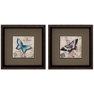 Butterly art prints. Set of 2. Dark brushed silver frames. Double