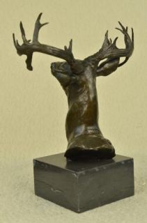 Signed Elk Stag Deer Buck Lodge Cabin Wildlife Art Bronze Marble