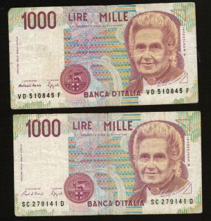 2X Italy 1990 1000 Lire Lira Mille Montessori Euro 114