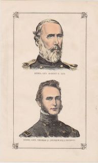  Robert E Lee Thomas J Stonewall Jackson 1865 Civil War Hand Color
