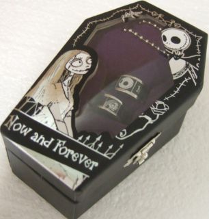 NIGHTMARE BEFORE XMAS RING JACK SALLY RINGS SET NOW FOREVER COFFIN BOX