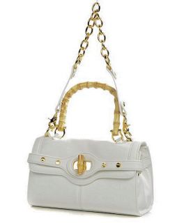 Cute Bodhi Convertible White Leather Bamboo Handle Satchel Tote Bag