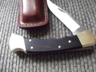 Vtg 1988 Rosewood Buck Folding Jack Knife 110 w Leather Sheath