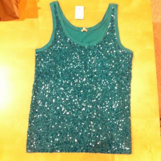 Crew Womens Square Sequin Scoopneck Tank Tee L Large NWT $60 top