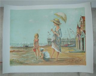 Jacques Lalande Lithograph French Girls at The Beach