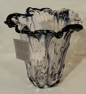 New Huge Signed Adam Jablonski Art Glass Hand made Crystal Vase Blue