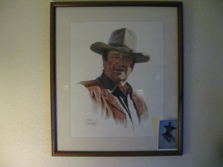 John Wayne Print from Authorized Portrait Signed by Roy Hampton