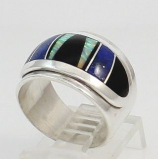 James Lee Native American Sterling Silver 925 Lapis Opal Onyx Inlay