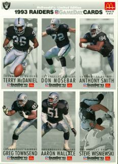 1993 Los Angeles Raiders McDonalds Gameday Set 18 Card Tim Brown Eric