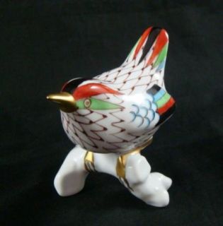 Vintage Hungary Hollohaza Porcelain Fishnet Gold Gilt Bird Chickadee