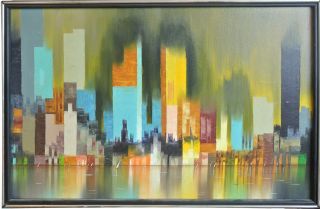  Modern Mod Vintage Oil Painting NYC Cityscape by James Sherman
