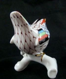 Vintage Hungary Hollohaza Porcelain Fishnet Gold Gilt Bird Chickadee
