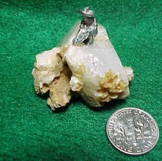 Real Herkimer Diamond Quartz Crystal w Pewter Miner